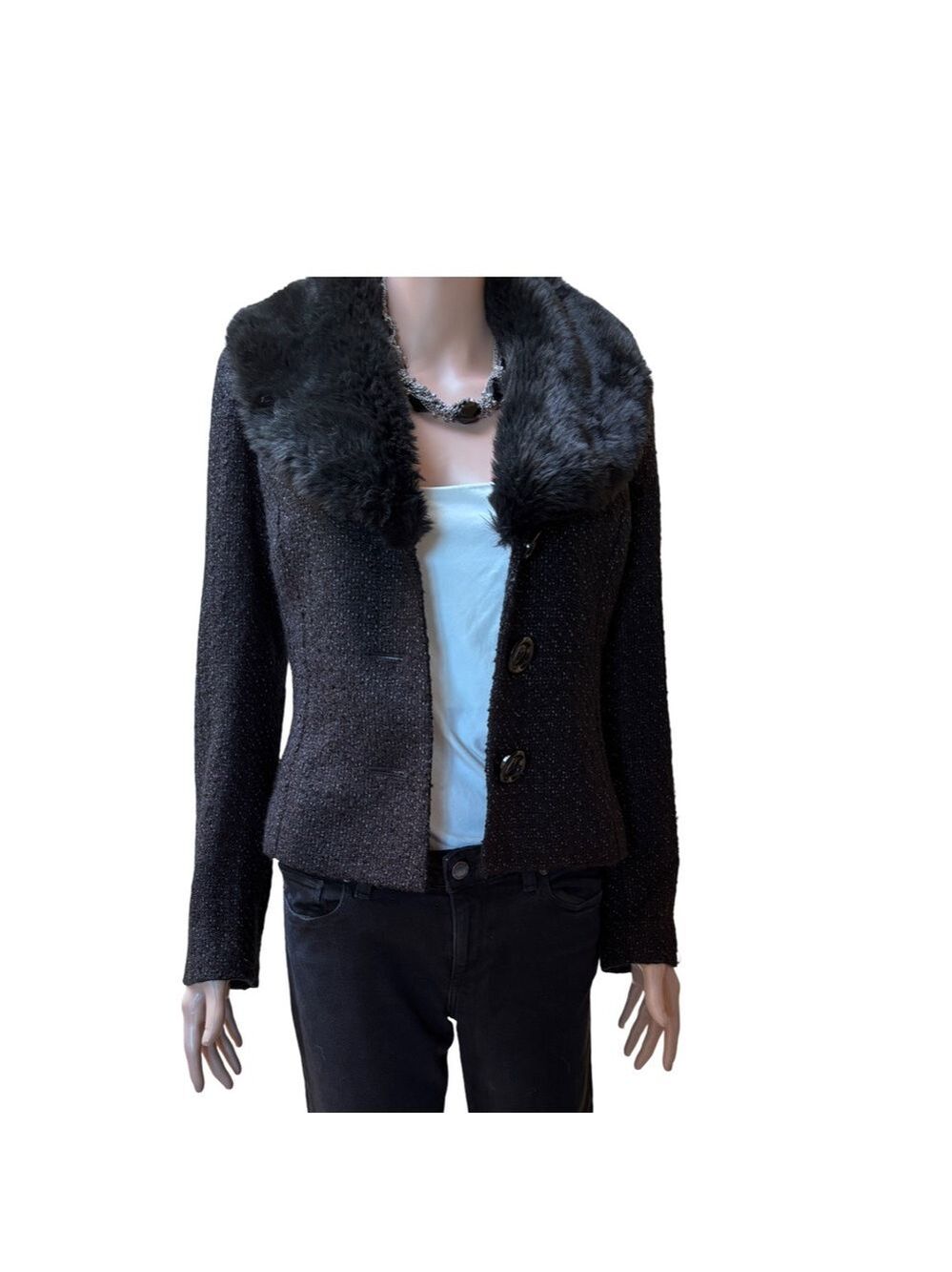 White House Black Market Black Blazer, Faux Fur, Tailored Fit